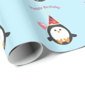 Happy Birthday Penguin Wrapping Paper Cadeaupapier (Rol Hoek)