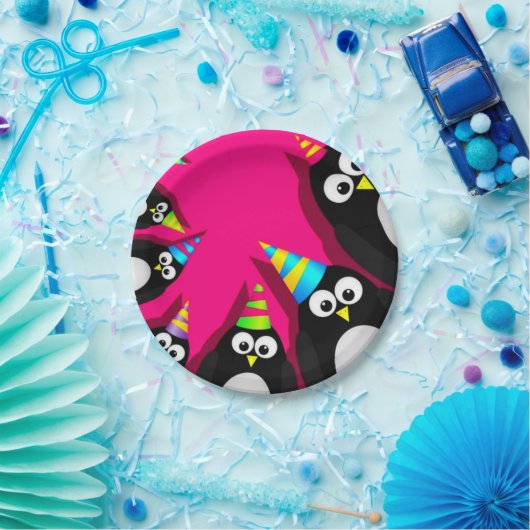 Happy Birthday Penguins Paper-Borden Papieren Bordje (Feest)