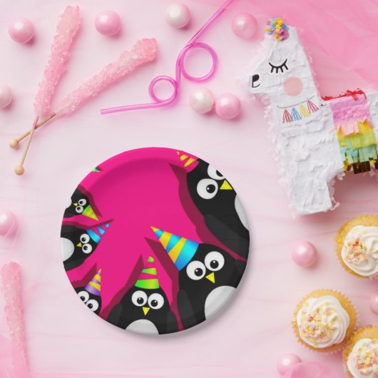 Happy Birthday Penguins Paper-Borden Papieren Bordje (Feest)
