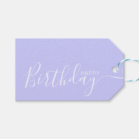 Happy Birthday Periwinkle White Modern Cadeaulabel (Voorkant (Horizontaal))