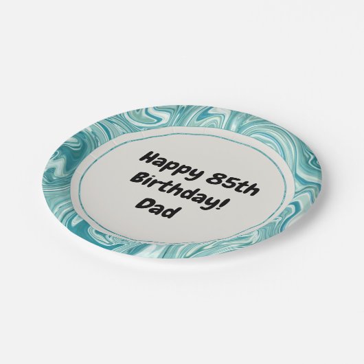 Happy Birthday personaliseer blauwe vloeibare marm Papieren Bordje (Gekanteld)