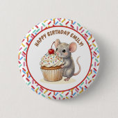 Happy Birthday Personalized Mouse & Cupcake Photo Ronde Button 5,7 Cm (Voorkant)