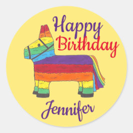 Happy Birthday Personalized Rainbow Donkey Pinata Ronde Sticker