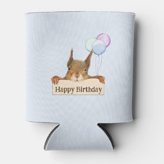 Happy Birthday Personalized Squirrel Balloon  Blikjeskoeler (Voorkant)