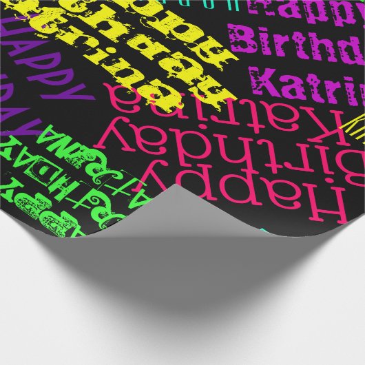 Happy Birthday - persoonlijke naam en kleuren Cadeaupapier (Hoek)