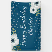 Happy Birthday Persoonlijke naam Floral Blue Spandoek (Verticaal)