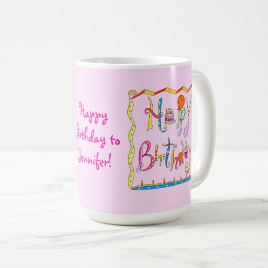 Happy Birthday Persoonlijke Roze Mok (Voorkant rechts)