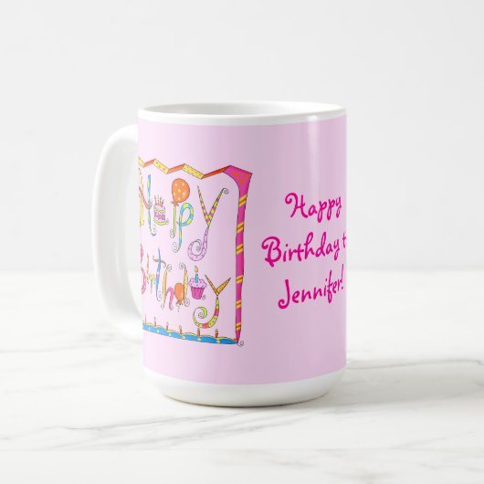 Happy Birthday Persoonlijke Roze Mok (Voorkant links)
