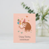 Happy Birthday Pet Cartoon Cute Mammoth Balloons Briefkaart (Staand voorkant)