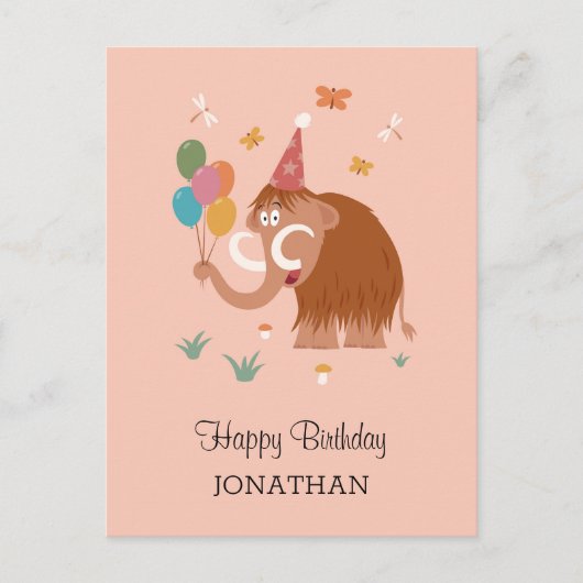 Happy Birthday Pet Cartoon Cute Mammoth Balloons Briefkaart (Voorkant)