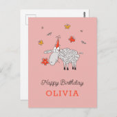 Happy Birthday Pet Schattigee Cartoon Lambkin Flow Briefkaart (Voorkant / Achterkant)