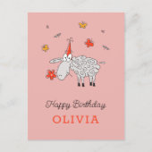 Happy Birthday Pet Schattigee Cartoon Lambkin Flow Briefkaart (Voorkant)