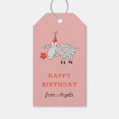 Happy Birthday Pet Schattigee Cartoon schapenbloem Cadeaulabel (Voorkant)