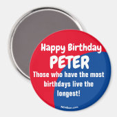 Happy Birthday PETER Red/blue magnet (Voorkant / Achterkant)