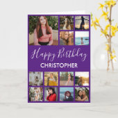 Happy Birthday Photo Collage 13 Foto's Paars Kaart (Gele Bloem)