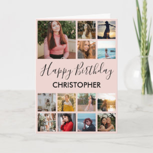 Happy Birthday Photo Collage 13 Foto's Roze Black Kaart