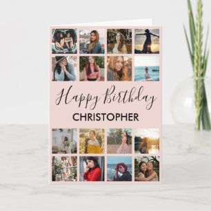 Happy Birthday Photo Collage 16 Foto's Roze Black Kaart
