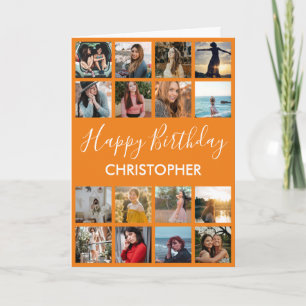 Happy Birthday Photo Collage 16 Foto's Sinaasappel Kaart