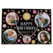 Happy Birthday Photo Collage Any Age 21st Pink Groot Cadeauzakje (Achterkant)