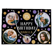 Happy Birthday Photo Collage Any Age 25th Purple Groot Cadeauzakje (Achterkant)