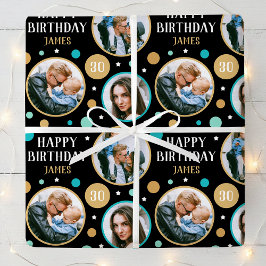 Happy Birthday Photo Collage Any Age 30th Teal Cadeaupapier