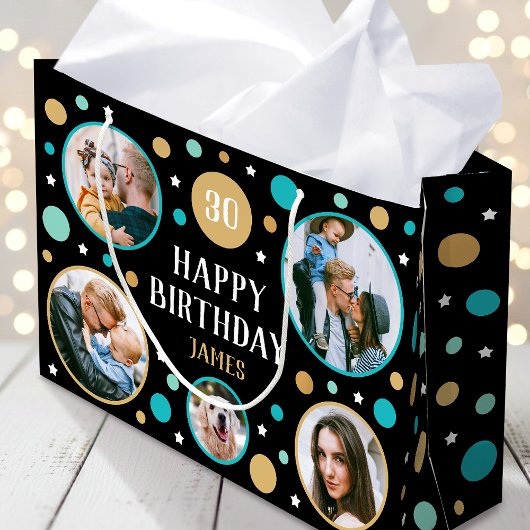 Happy Birthday Photo Collage Any Age 30th Teal Groot Cadeauzakje