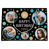 Happy Birthday Photo Collage Any Age 30th Teal Groot Cadeauzakje (Voorkant)