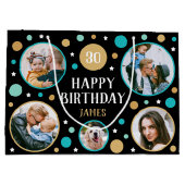 Happy Birthday Photo Collage Any Age 30th Teal Groot Cadeauzakje (Achterkant)