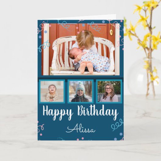 Happy Birthday Photo Collage Custom Name Confetti Kaart (Gele Bloem)
