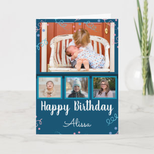 Happy Birthday Photo Collage Custom Name Confetti Kaart