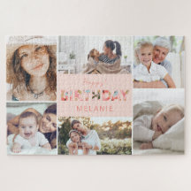 Happy Birthday Photo Collage & Floral Pattern