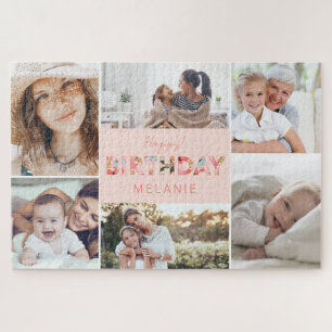 Happy Birthday Photo Collage & Floral Pattern Legpuzzel