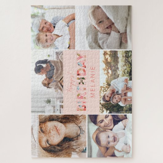 Happy Birthday Photo Collage & Floral Pattern Legpuzzel (Verticaal)