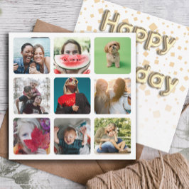 Happy Birthday Photo Collage & Gold Balloon Tekst Feestdagenkaart