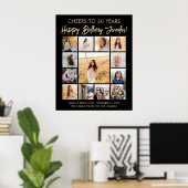 Happy Birthday Photo Collage Modern Zwart en Goud Poster (Thuiskantoor)
