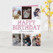 Happy Birthday Photo Collage Pink Birthday Kaart (Gele Bloem)