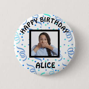 Happy Birthday Photo Confetti Ronde Button 5,7 Cm