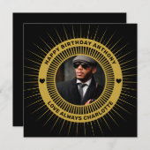 Happy Birthday Photo Gold Black Modern Card (Voorkant / Achterkant)