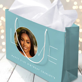 Happy Birthday Photo Love Typography Chic Blue Groot Cadeauzakje