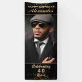 Happy Birthday Photo Party Event Gold Black - Aang Spandoek (Verticaal)