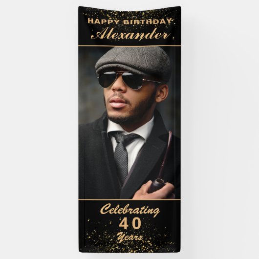 Happy Birthday Photo Party Event Gold Black - Aang Spandoek (Verticaal)