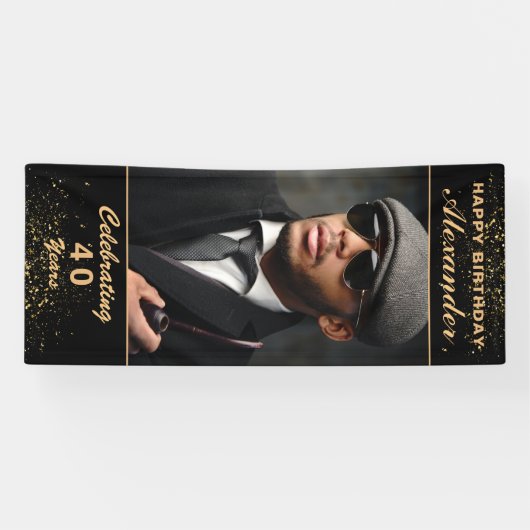 Happy Birthday Photo Party Event Gold Black - Aang Spandoek (Horizontaal)