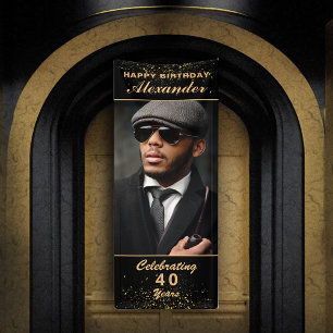 Happy Birthday Photo Party Event Gold Black - Aang Spandoek