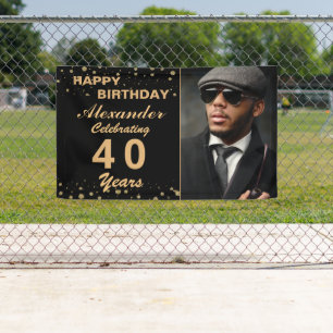 Happy Birthday Photo Party Event Gold Black - Aang Spandoek