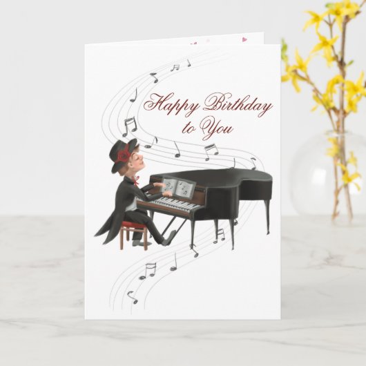 Happy Birthday Piano Man zingt naar zijn vrouw Kaart (Gele Bloem)