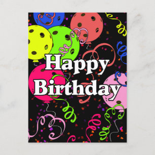 Happy Birthday Pickleball Balloons Confetti Black Briefkaart