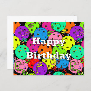 Happy Birthday Pickleball Balloons Confetti Black Briefkaart