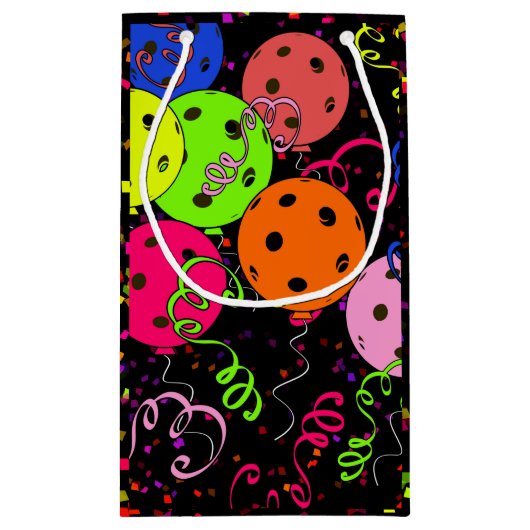 Happy Birthday Pickleball Balloons Confetti Black Klein Cadeauzakje (Achterkant)