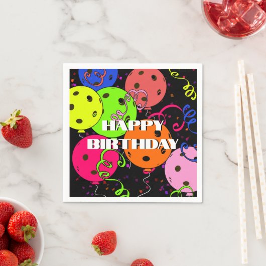 Happy Birthday Pickleball Balloons Confetti Black Servet (Insitu)