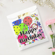 Happy Birthday Pickleball Balloons Confetti White
